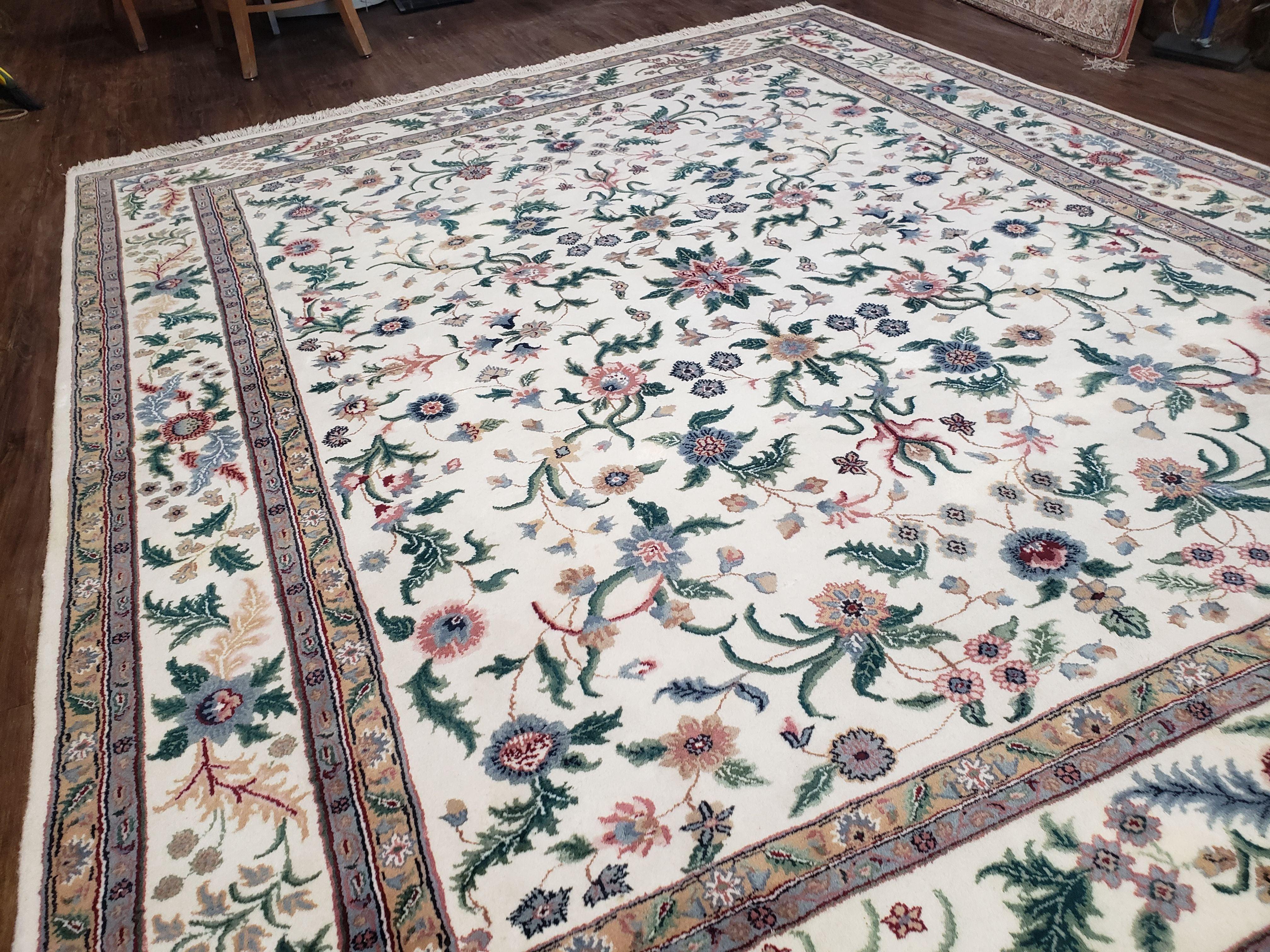 8x10 Handmade Floral Wool Rug Veg Dyes Indian Oriental Carpet Beige Hand-Knotted - Jewel Rugs