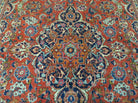 Persian Kashan Rug 4x7, Red and Navy Blue Semi Antique Vintage Wool Oriental Carpet, Hand Knotted Rug, Floral Medallion, High Quality Fine Carpet - Jewel Rugs