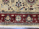 Indo Persian Mahal Rug 8x12, Wool Hand Knotted Oriental Carpet, Light Gold and Burgundy, Floral Allover, Vintage Room Sized Area Rug 8 x 12 - Jewel Rugs