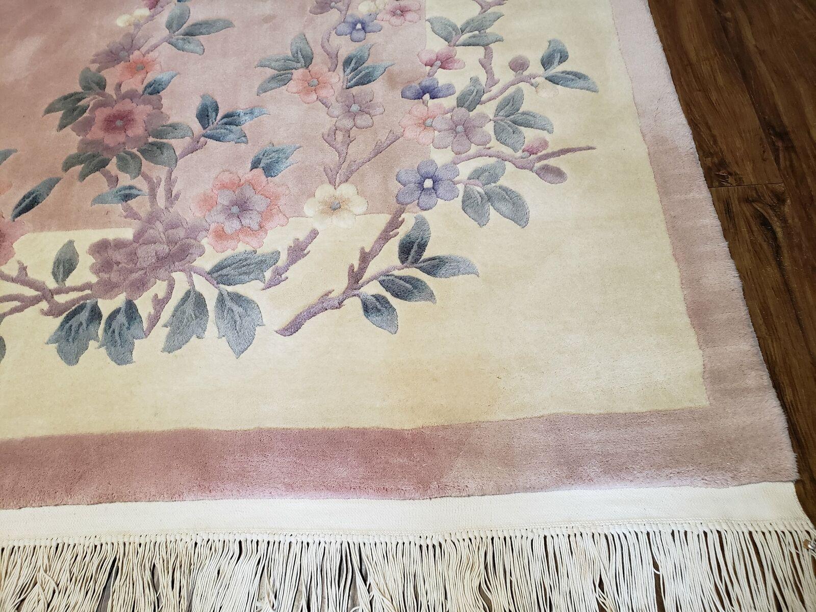 9' X 12' Handmade Art Deco Aubusson Wool Rug 90 Lines Chinese Plush Pile Pink - Jewel Rugs