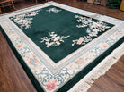 Chinese Wool Rug 8x11 Vintage Handmade Carved Sculpture Carpet Dark Green Floral - Jewel Rugs