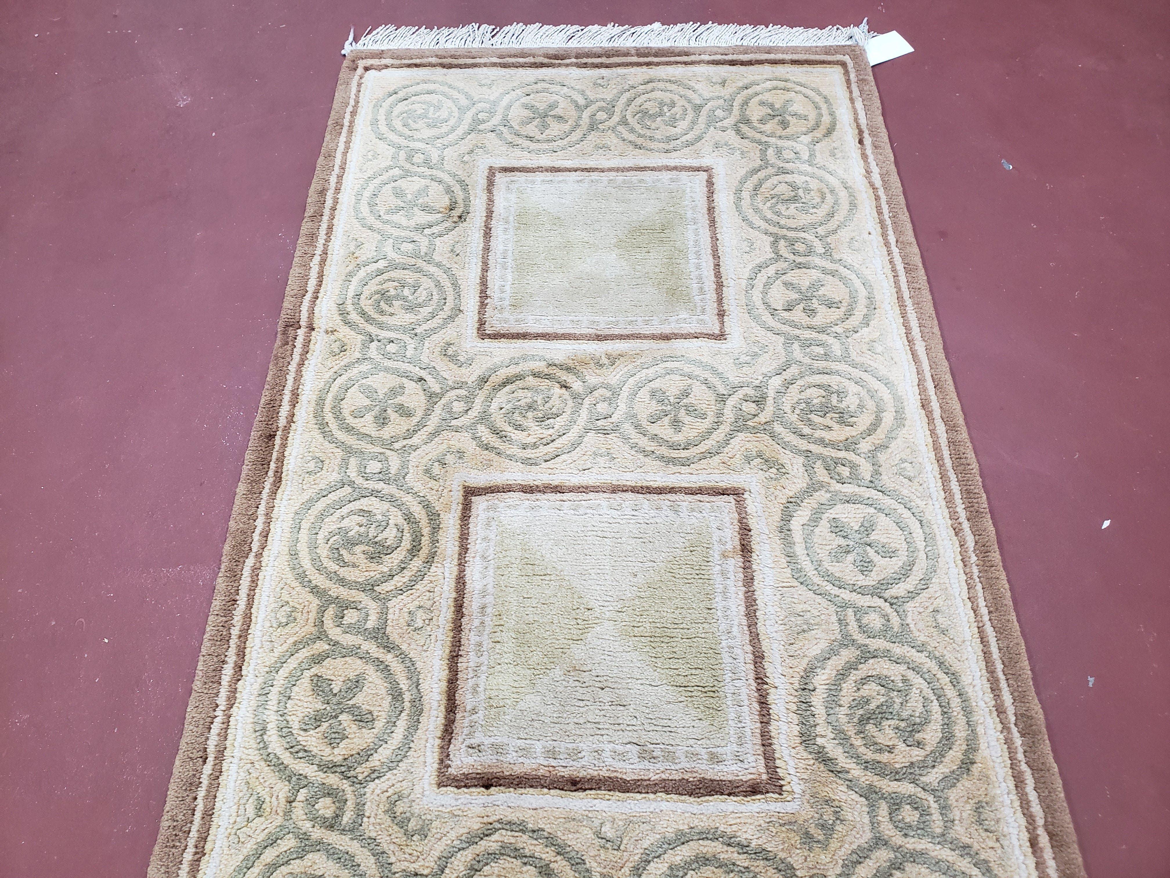 Vintage Tibetan Runner Rug 2.6 x 7.9 ft, Wool Hand-Knotted Nepali Carpet, Cream & Brown Tibetan Hallway Rug, Corridor Rug 2.5x7 - 3x8, Soft - Jewel Rugs
