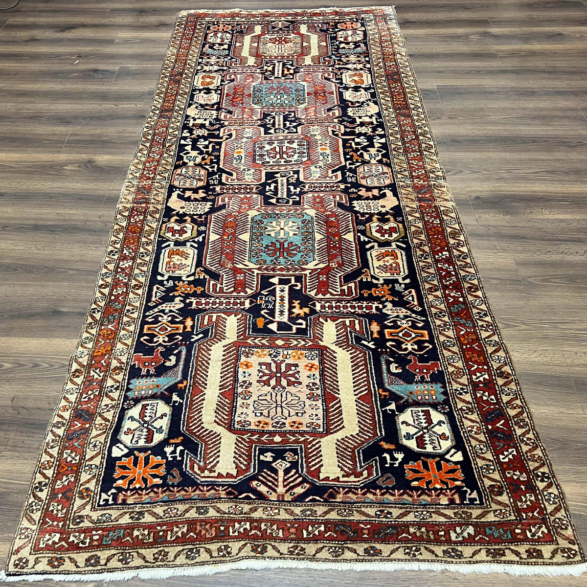 Persian Ardabil Wide Runner Rug 4x10 - Geometric Animal Pictorials ...