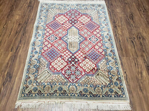 2' 8" X 3' 10" Handmade Wool Rug Carpet Floral Geometric Red Ivory Nice - Jewel Rugs
