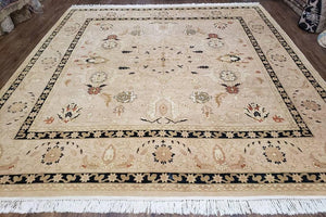 Vintage Pak-Persian Square Room Sized Rug, 8 x 8.8 Hand-Knotted Handmade Wool Carpet Light Taupe Black, Decorative Square Area Rug 8x8 - 8x9 - Jewel Rugs