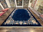 Chinese Art Deco Rug 9x12 Antique Rug 9 x 12 Nichol Rug, Peking Rug, Open Field Blue Chinese Carpet, Hand Knotted, Asian Oriental Rug Nice - Jewel Rugs