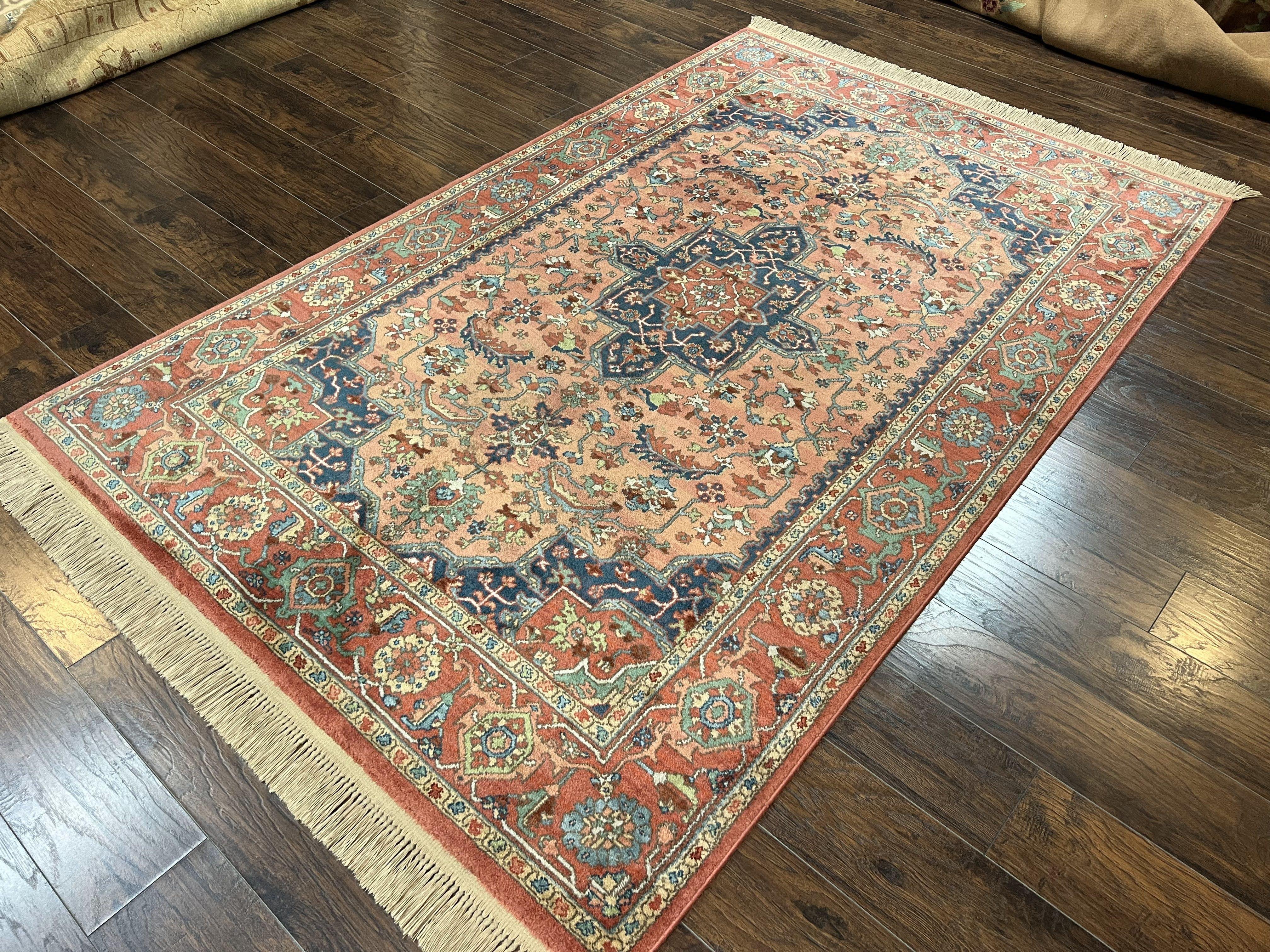 Karastan Medallion Serapi Rug #736, Wool Karastan Carpet 5.9 x 9, Discontinued Original 700 Series Karastan Area Rug 6x9 Vintage, Red Blue - Jewel Rugs