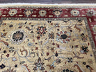 Indo Persian Mahal Rug 8x12, Wool Hand Knotted Oriental Carpet, Light Gold and Burgundy, Floral Allover, Vintage Room Sized Area Rug 8 x 12 - Jewel Rugs