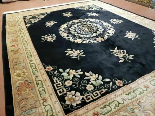 8' X 10' Hand Made Art Deco Aubusson Wool Rug 90 Lines Chinese Plush Pile Black - Jewel Rugs