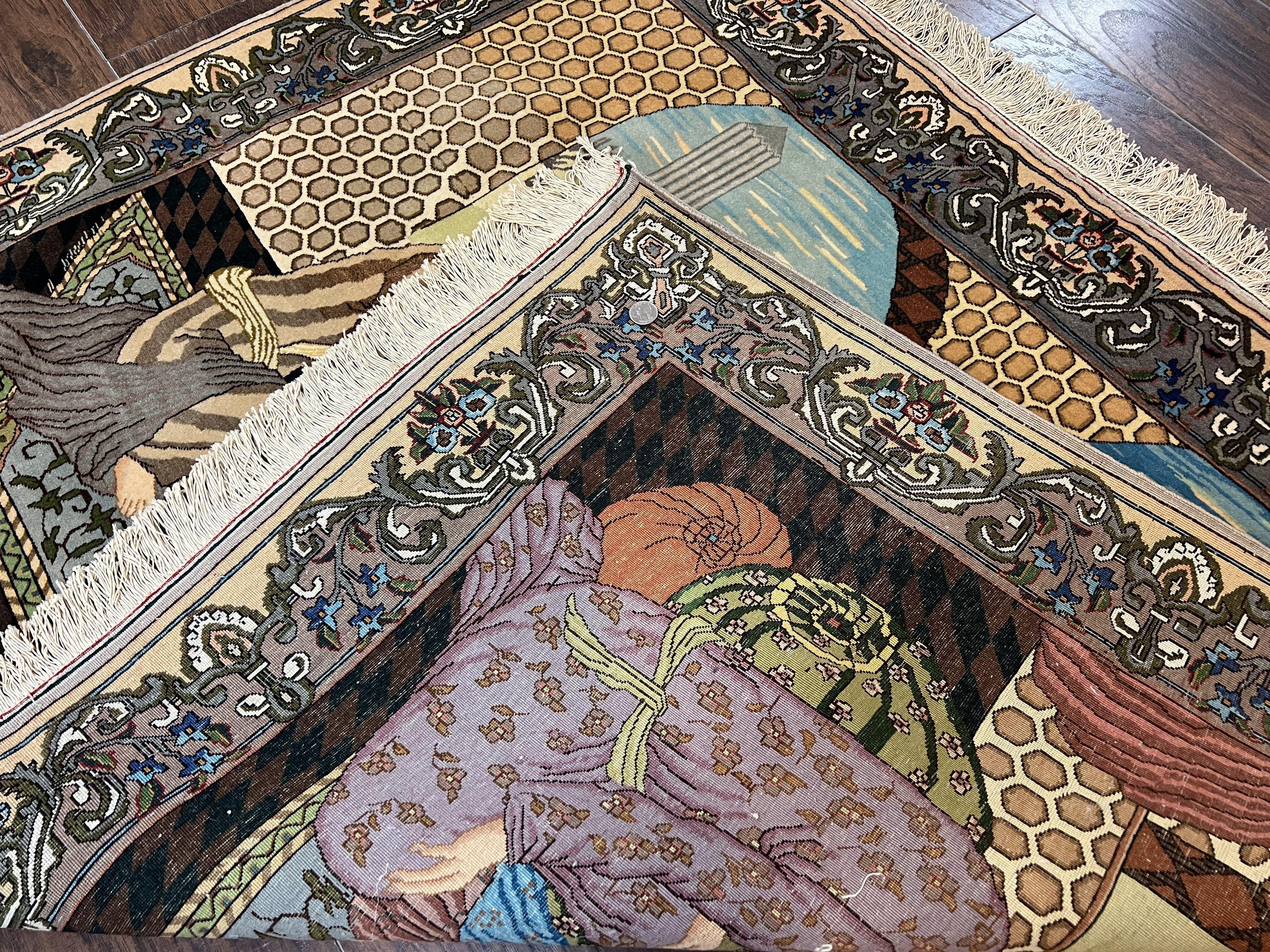 Persian Tabriz Pictorial Rug 4.8 x 3.8, Horizontal Oriental Carpet for Hanging on Wall, Hand Knotted Wool Vintage Fine Carpet, Doctor and Patients - Jewel Rugs