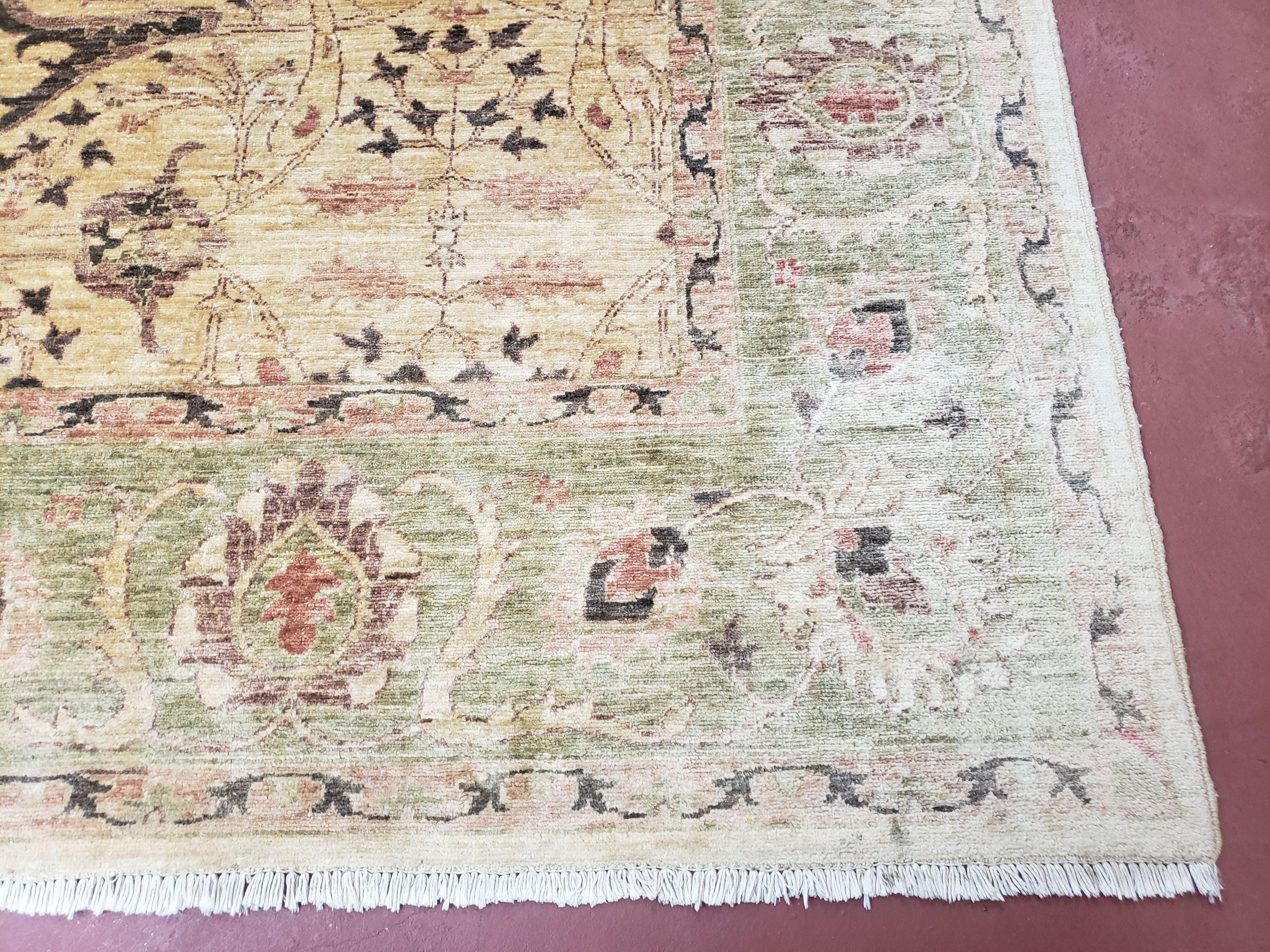 Vintage Peshawar Area Rug 8'4" x 9'7", Room Sized Peshavar Wool Oriental Carpet, Ivory/Beige & Dark Violet, Farmhouse Rug, Haji Jalil Design - Jewel Rugs
