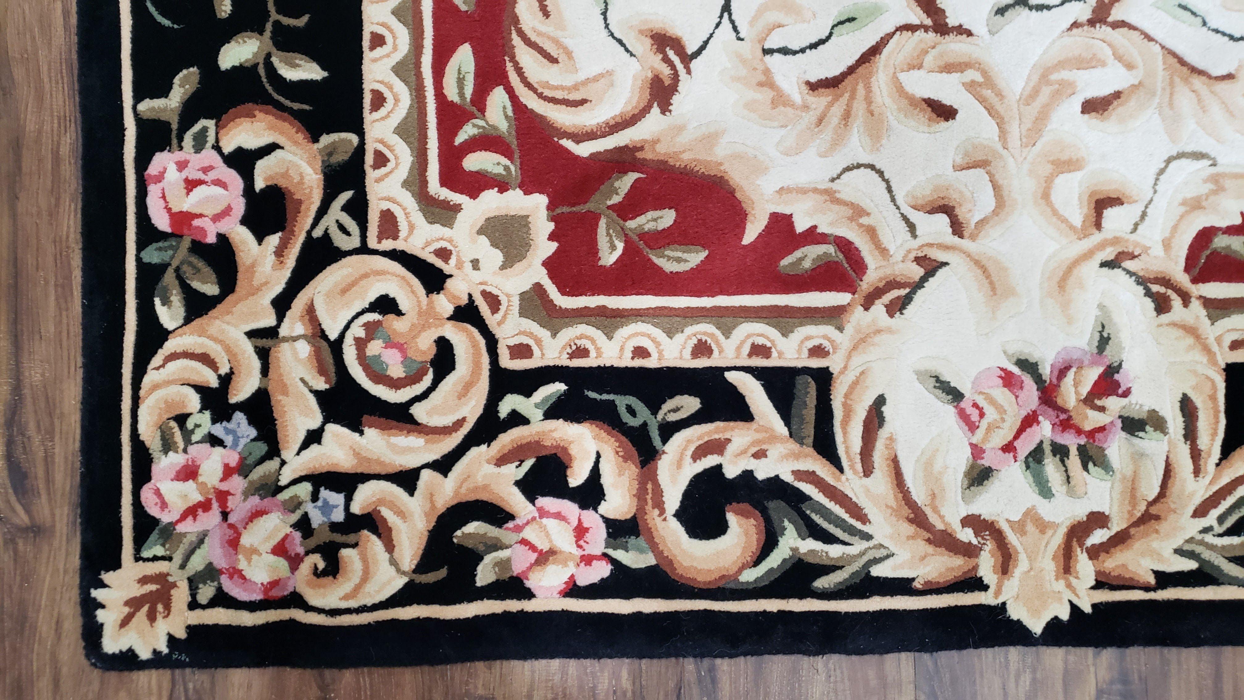 Chinese Aubusson Rug 5x8, Safavieh Area Rug 5 x 8, Hand-Tufted, Wool, Ivory Black Red, European Style Carpet, Safavieh Carpet, Elegant Rug - Jewel Rugs