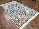 Semi Antique Fine Persian Nain Rug, Ivory & Blue, Wool with Silk Accents, 3'9" x 6'2" - Jewel Rugs