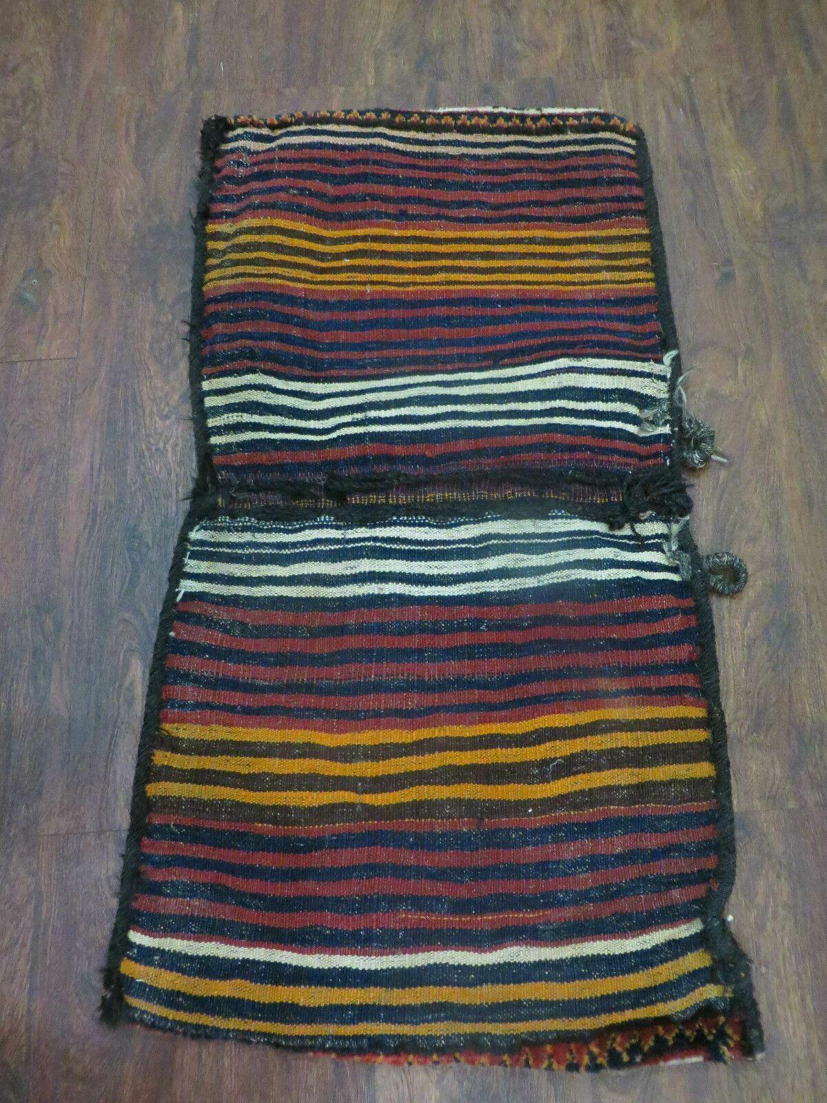 2' X 3' Antique Handmade Turkish Wool Rug Double Saddle Bags Tobreh Nice - Jewel Rugs