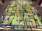 Large Swedish Shag Rug 8x11, Room Sized Vintage Retro Mid Century Shag Area Rug, Abstract Multicolor Design, Greens Blues, Soft, 8 x 11 Rug - Jewel Rugs