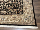 Indo Persian Rug 8x10, Elegant Floral Medallion Indian Oriental Carpet, Wool and Silk, Black and Beige, Hand Knotted Vintage Room Sized Rug - Jewel Rugs