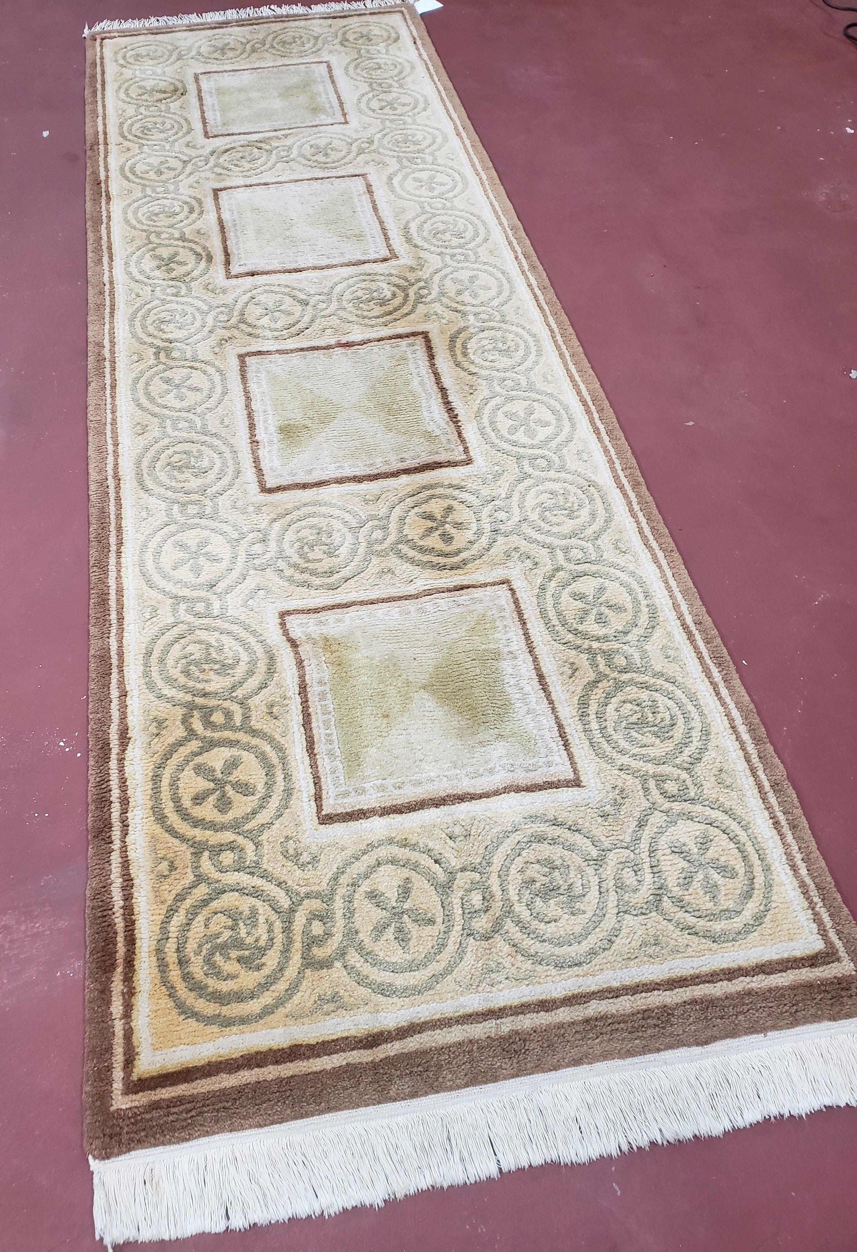 Vintage Tibetan Runner Rug 2.6 x 7.9 ft, Wool Hand-Knotted Nepali Carpet, Cream & Brown Tibetan Hallway Rug, Corridor Rug 2.5x7 - 3x8, Soft - Jewel Rugs