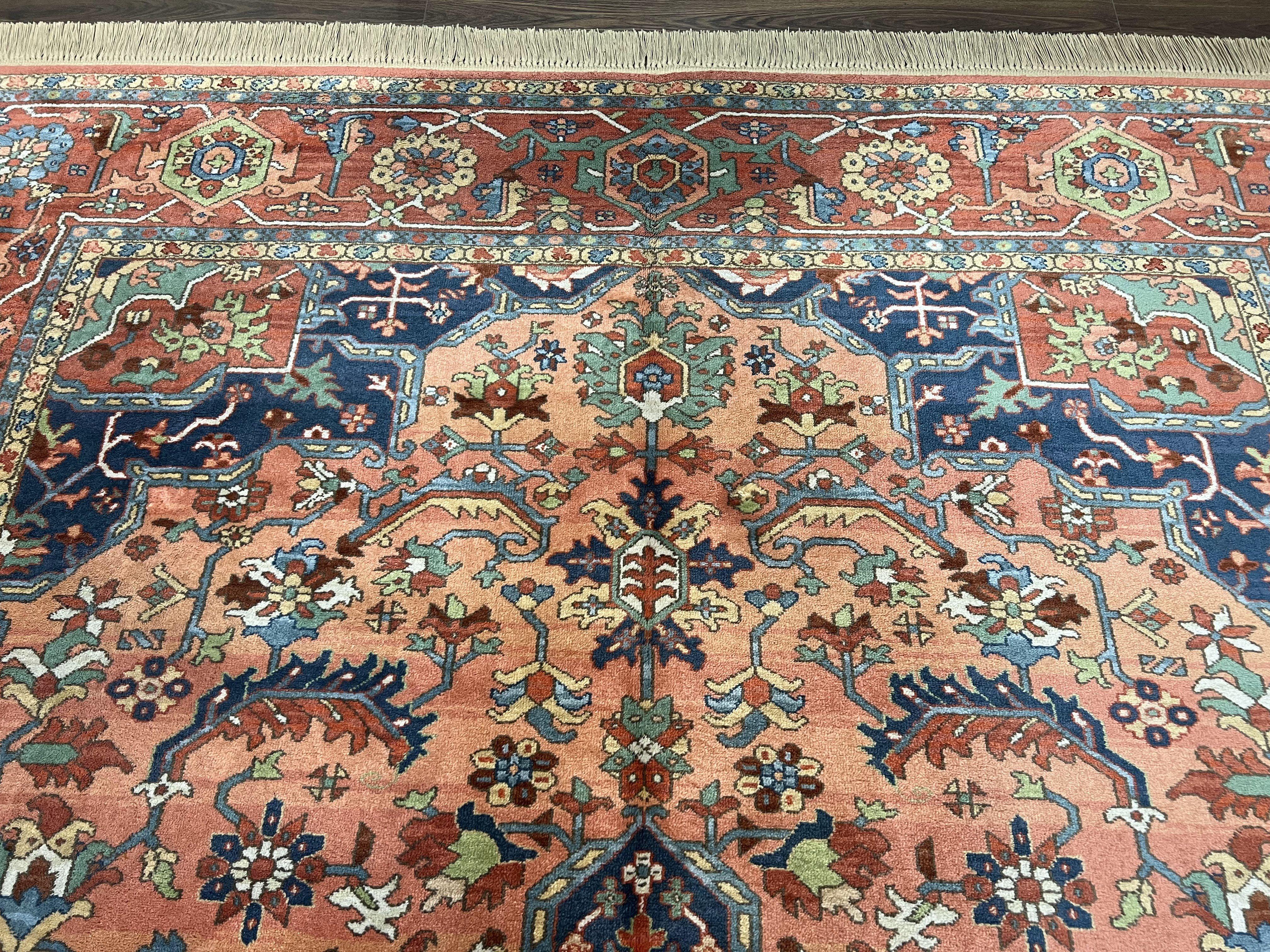 Karastan Medallion Serapi Rug #736, Vintage Wool Karastan Carpet 8.8 x 12, Discontinued Original 700 Series Karastan Area Rug, Red Blue - Jewel Rugs