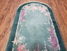 Oval Chinese Peking Rug, Teal Chinese Rug, Antique Art Deco Rug, Nichols Rug Oval, 3' x 5' 9", Teal and Green with Flowers, Wool, Handmade - Jewel Rugs