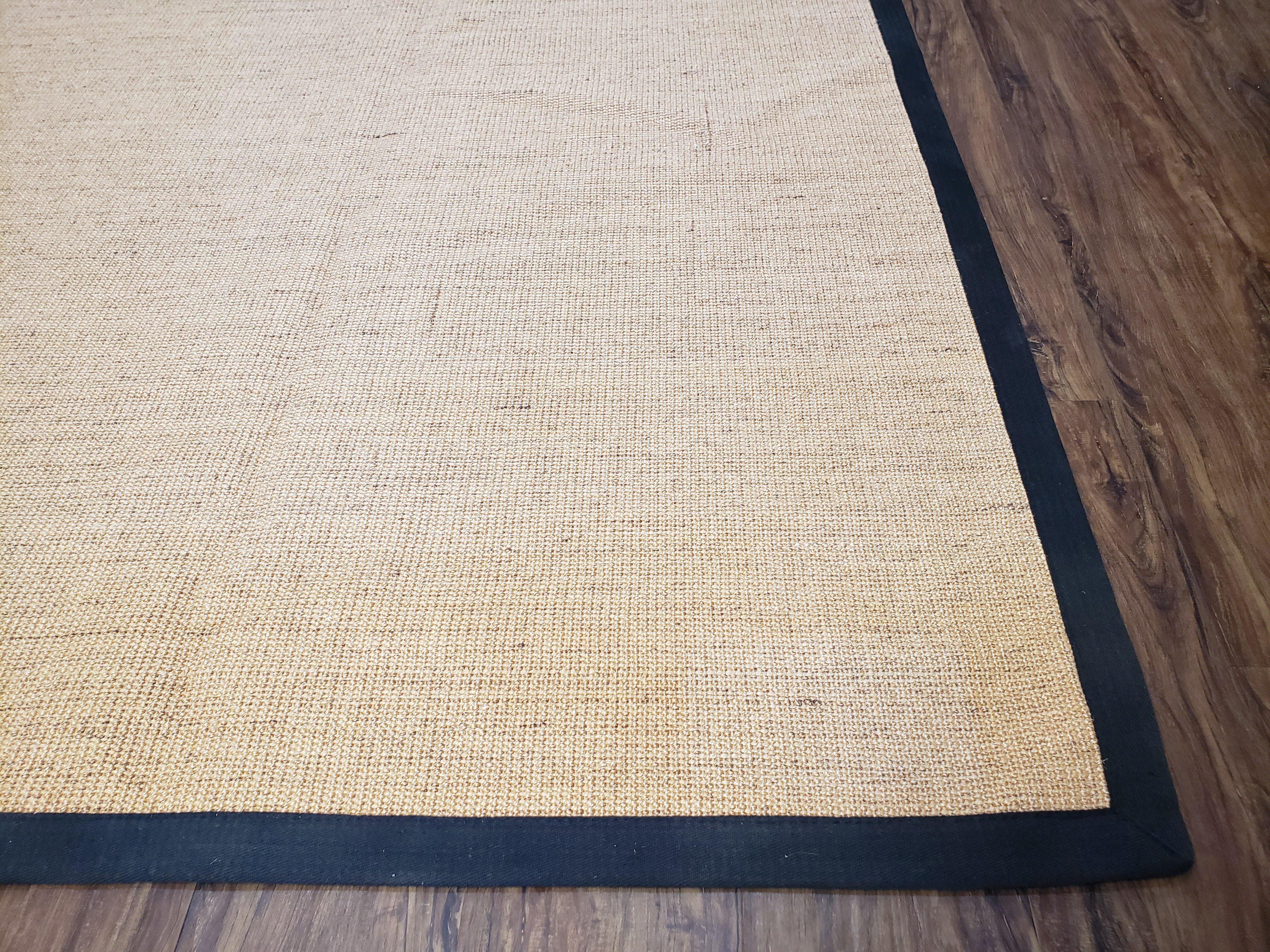 Jute Rug 8x10, Natural Jute Fiber Area Rug, Natural Sisal Area Rug with Black Border, 8x10 Carpet, Solid Jute Rug 8 x 10, Farmhouse Rug - Jewel Rugs