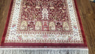 Silk Carpet 4x6 Dark Red & Cream, Tree of Life Rug, Animal Motifs, Birds Deer Rabbits, All Bamboo Silk, 4 x 6 Silk Area Rug - Jewel Rugs