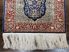 Authentic Silk Turkish Hereke Rug 2x3 ft with Signature, Wonderful Silk on Silk Small Hereke Carpet 2 x 3, Floral Navy Blue Dark Red Cream - Jewel Rugs