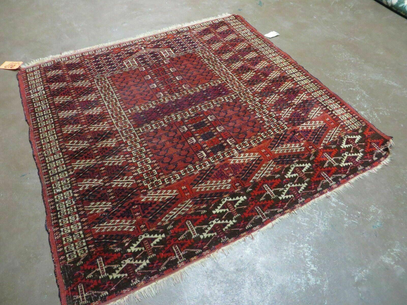 4' X 4' Antique Handmade Fine Tekkeh Turkoman Engsi Hatchli 4 Seasons Wool Rug - Jewel Rugs