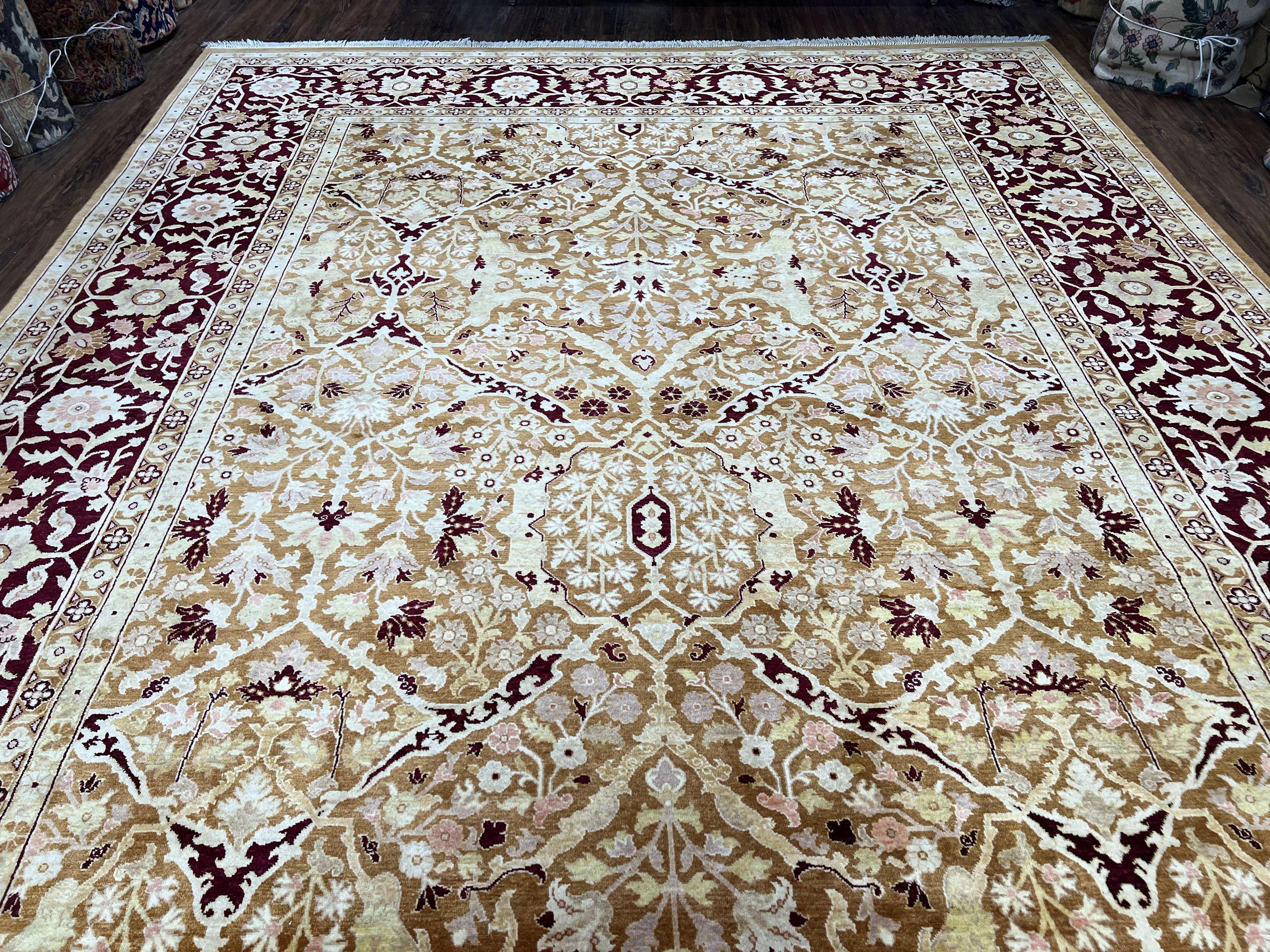 Indian Rug 9x12 Agra Rug, Vintage Rug 9 x 12 Wool Rug, Area Rug 9x12 Oriental Carpet, Unique Colors, Hand Knotted, Clay Dark Brown, Allover - Jewel Rugs