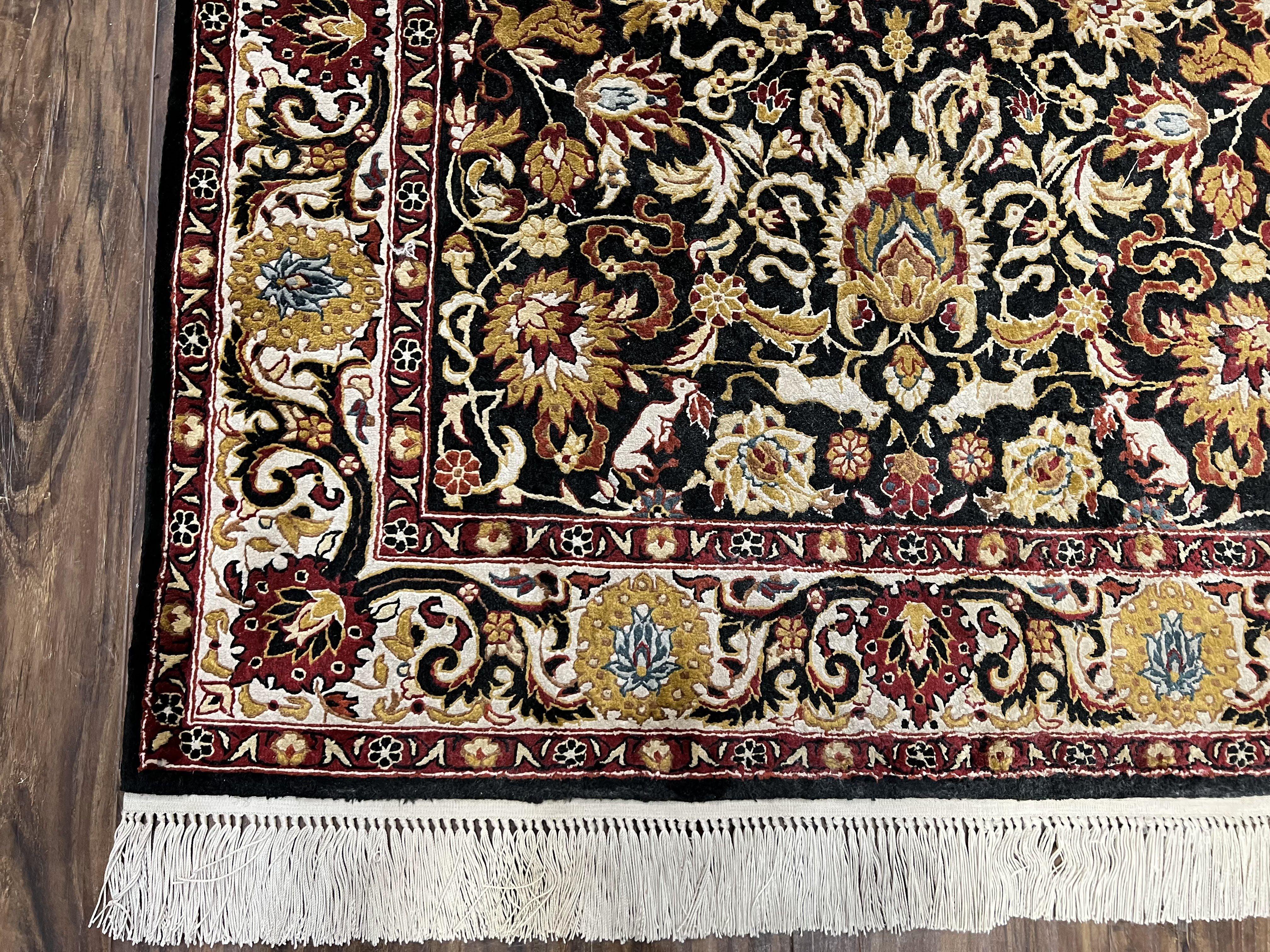 Sino Persian Silk Rug 3x5 Oriental Carpet 3 x 5 Fine Silk Rug, Black Ivory Gold, Animal Motifs, Flowers, High Quality, Vintage Silk Rug Wow - Jewel Rugs