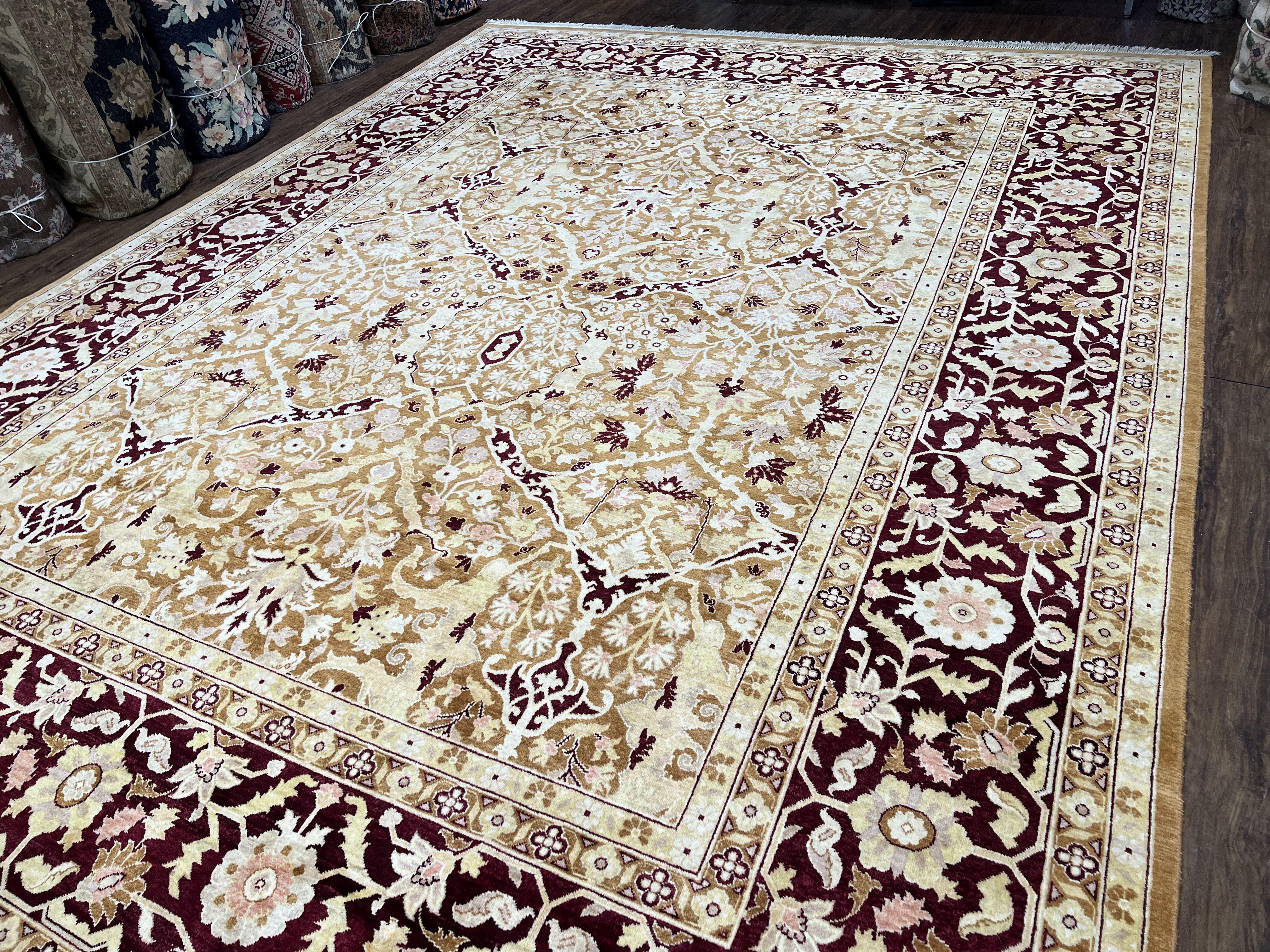 Indian Rug 9x12 Agra Rug, Vintage Rug 9 x 12 Wool Rug, Area Rug 9x12 Oriental Carpet, Unique Colors, Hand Knotted, Clay Dark Brown, Allover - Jewel Rugs