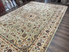 Large Oriental Rug 10x14, Persian Design Carpet 10 x 14, Vintage Hand-Tufted Wool Rug, Floral Medallion, Pastel Green Ivory Light Yellow - Jewel Rugs