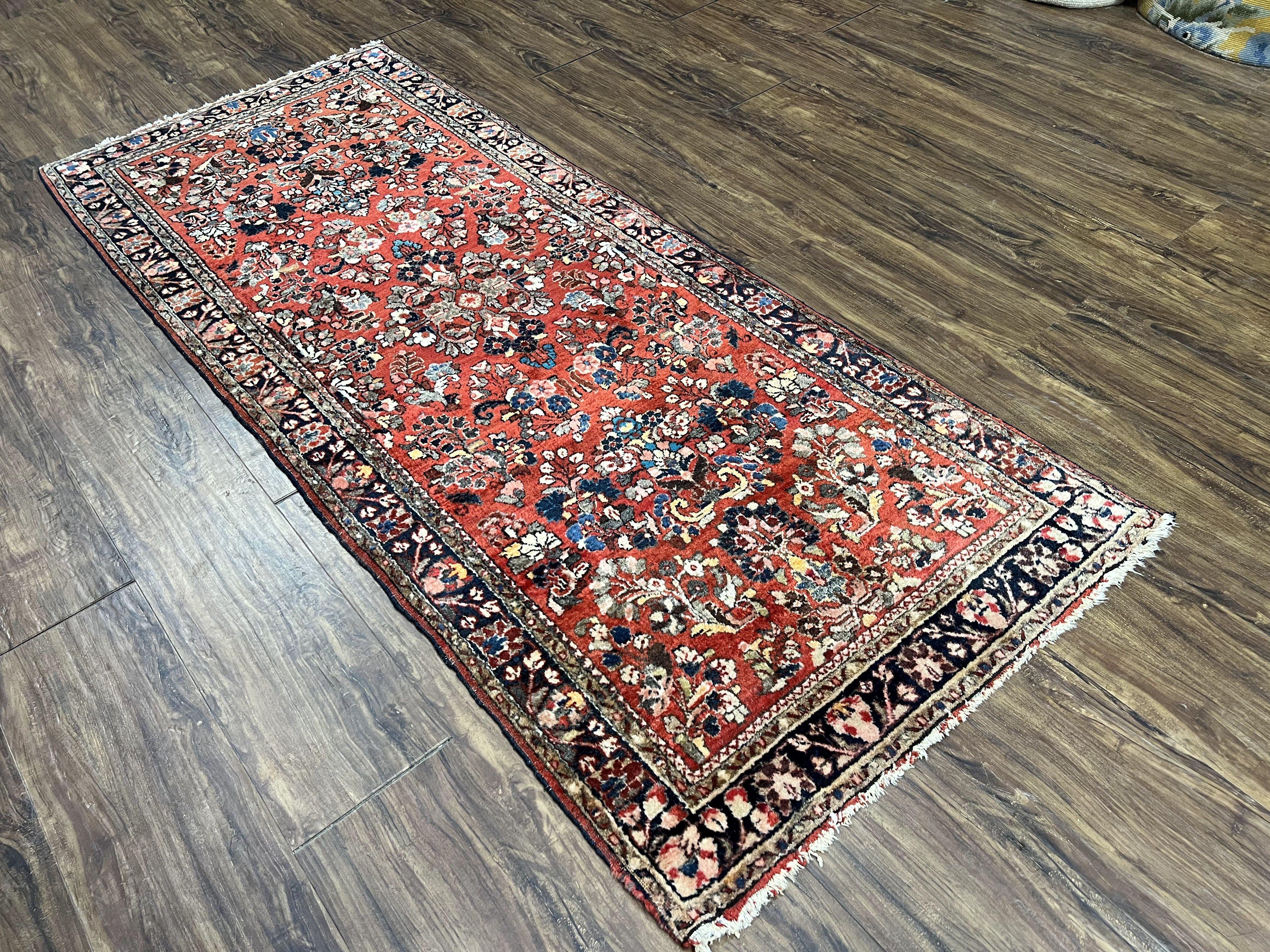 Persian Sarouk Rug 2.7 x 6.6, Antique Oriental Carpet, Short Runner Rug, Floral Rug, Red Dark Blue Cream, Hand-Knotted, High Quality, Authentic Wow - Jewel Rugs