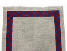 5' 7" x 7' 9" Geometric Kilim Carpet, Gray, Handmade, Hand-Knotted Area Rug, Blue & Red, Flatweave, Wool, New, Checkerboard Pattern - Jewel Rugs