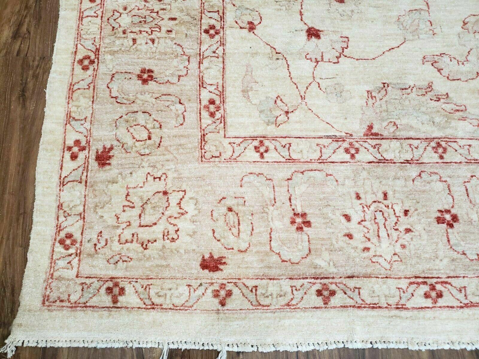 8' X 12' Handmade Pakistani Peshawar Oushak Design Wool Rug Oatmeal Beige Neutral Colors - Jewel Rugs