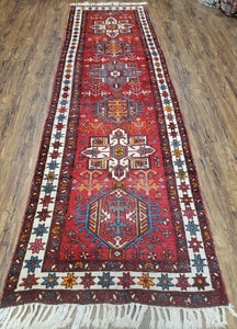 Antique Persian Heriz Karajeh Runner Rug, Red, Hand-Knotted, Wool, 3' 3" x 10' 11" - Jewel Rugs