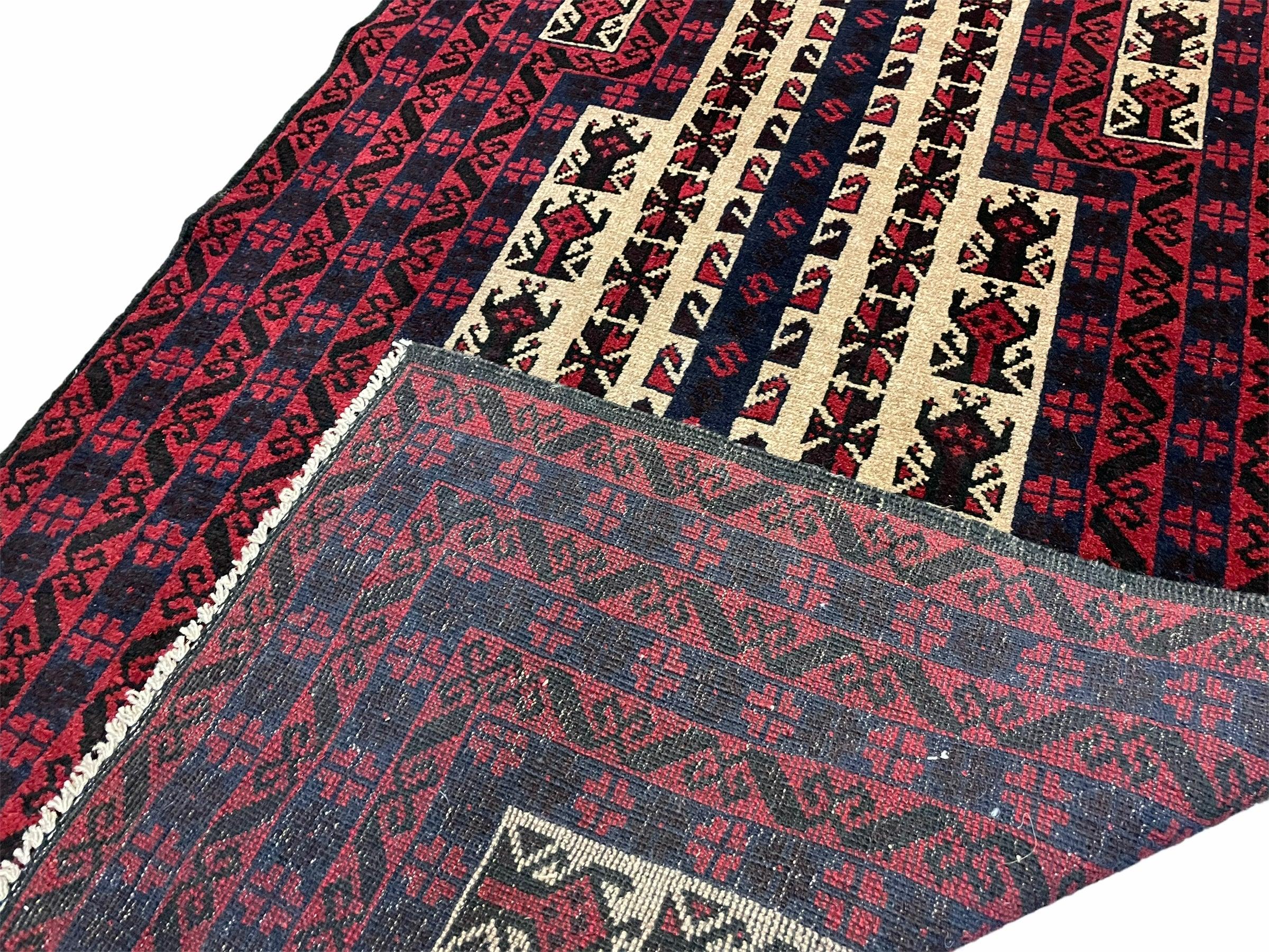 3x5 New Handmade Tribal Rug Afghan Rug Prayer Rug Balouch Wool Rug Red Black Tan - Jewel Rugs