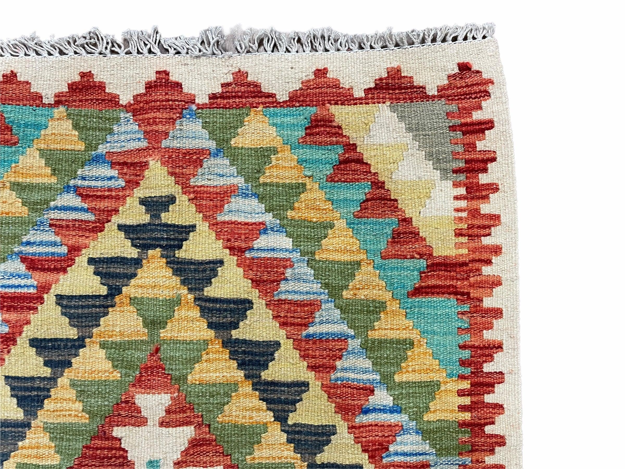 Small Kilim Rug 2x3 Colorful Turkish Kilim Accent Rug New Flatweave Wool Kilim Chobi Kilim Diamond Zigzag Playroom Rug - Jewel Rugs