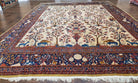 Antique 1920s Persian Kashan Room Sized Rug, Wool Hand-Knotted, Ivory Red Blue, 10' x 13' 3" - Jewel Rugs