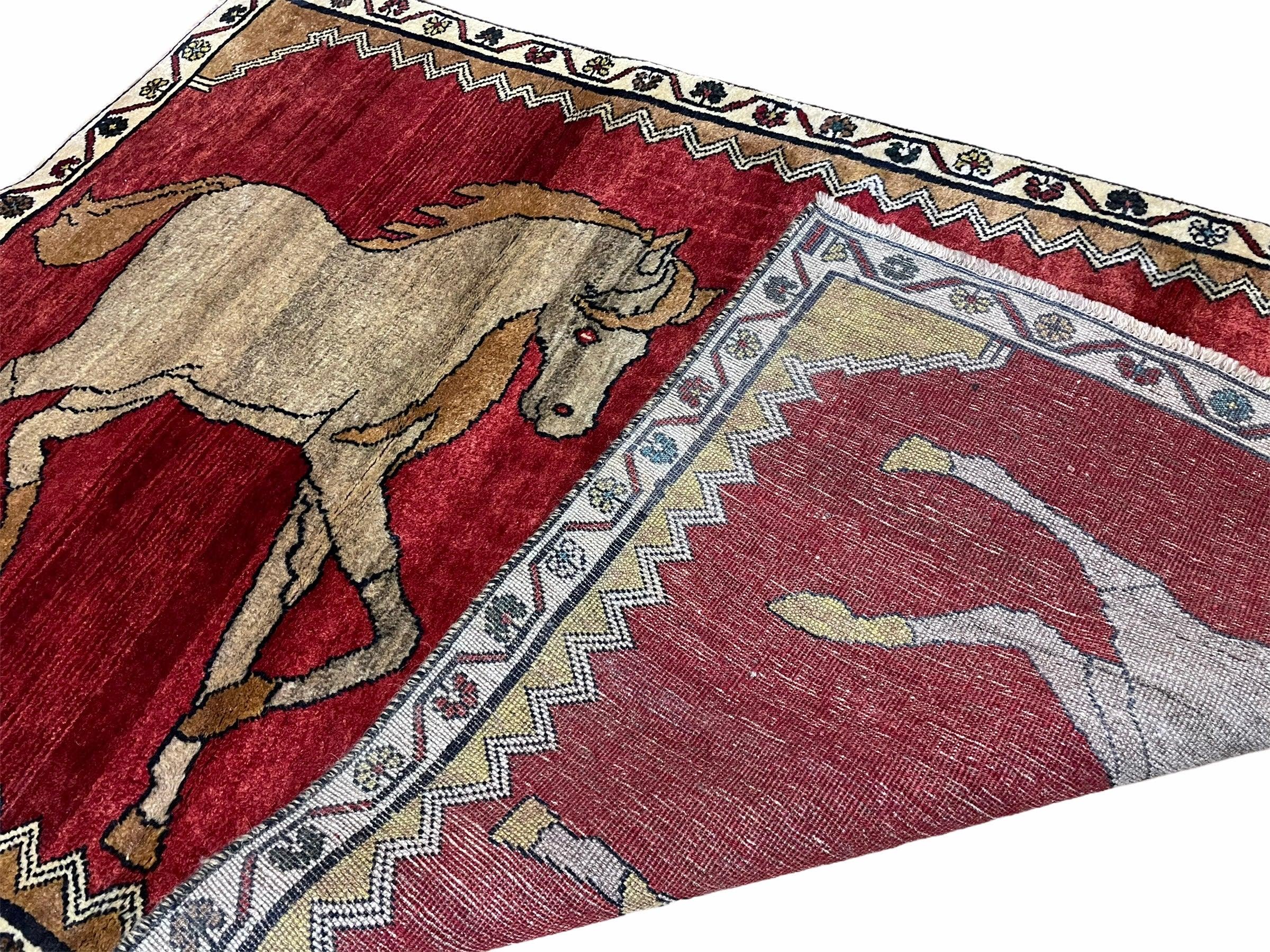 4 X 6 Handmade Hand-Knotted New Vintage Rug Wool Horses Red Organic Dyes Tribal - Jewel Rugs