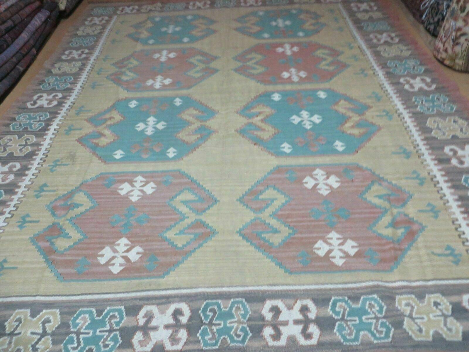 8' X 10' Vintage India Oriental Geometric Handmade Flat Weave Wool Rug Nice - Jewel Rugs