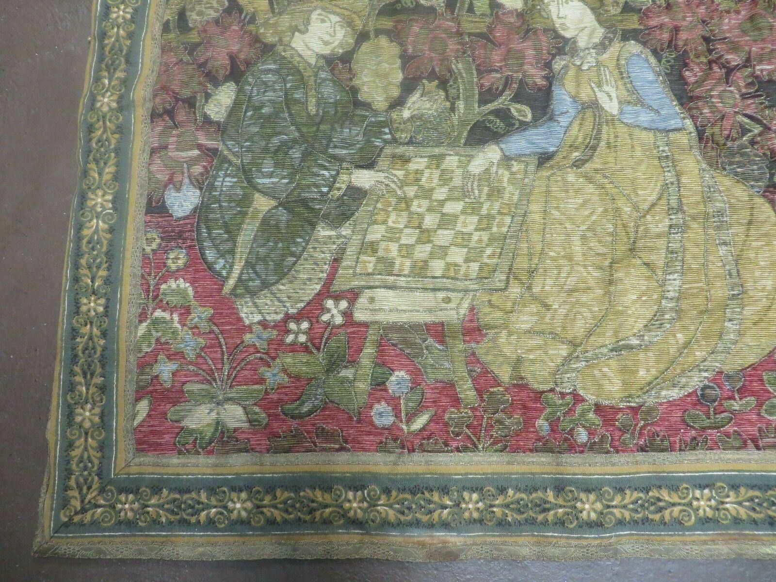 2' X 4' Antique French Tapestry Europeans Playing Chess Pictorial - Jewel Rugs