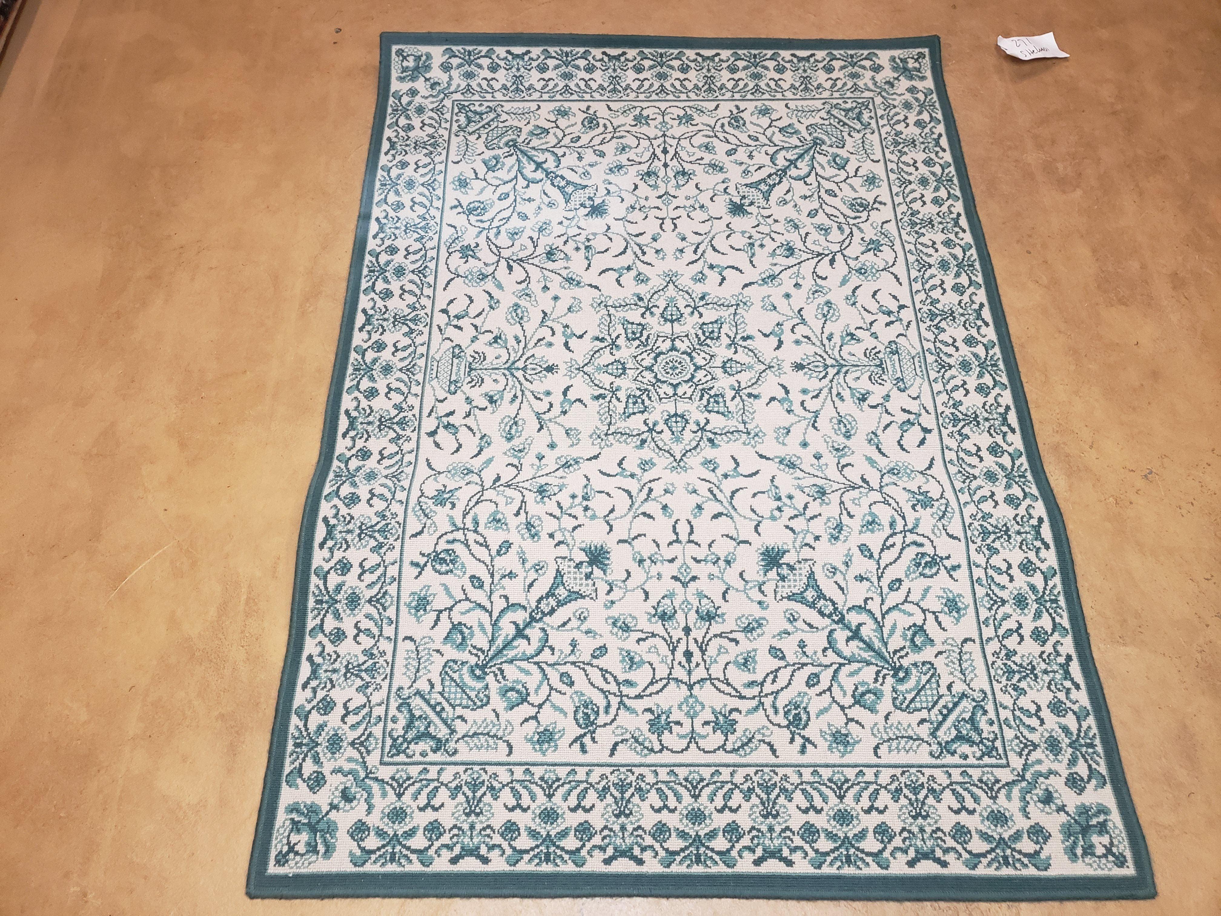 3x5 Power-Loomed Rug Ivory, Light Teal, Dark Teal Small Accent Carpet Nice - Jewel Rugs