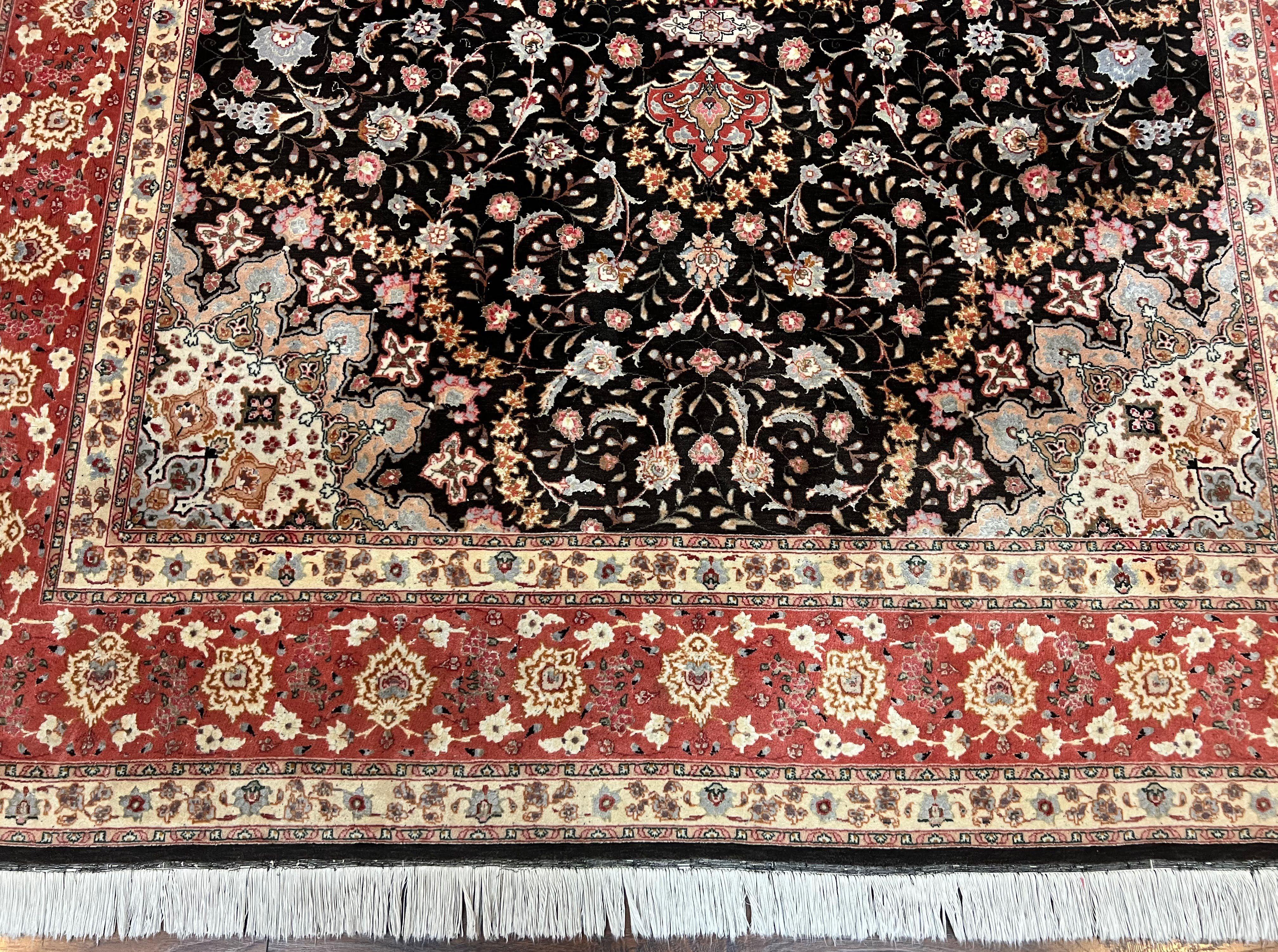 Marvelous Persian Tabriz Rug 7x10 ft, Super Fine 50 Raj, 300+ KPSI, Black and Rust Red, Floral Medallion Handmade Wool Oriental Carpet, Top Quality - Jewel Rugs