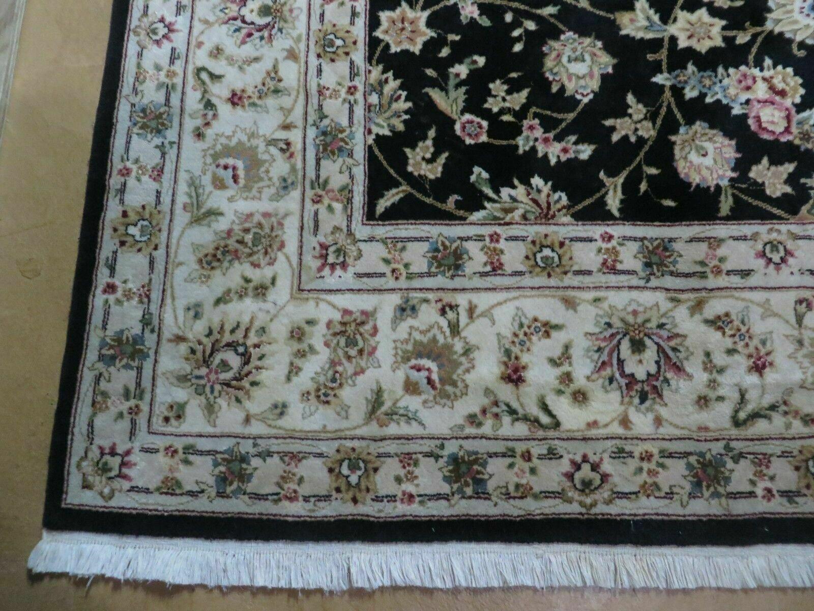 8' X 10' Vintage Handmade Chinese Floral Oriental Wool Silk Rug Black Nice - Jewel Rugs