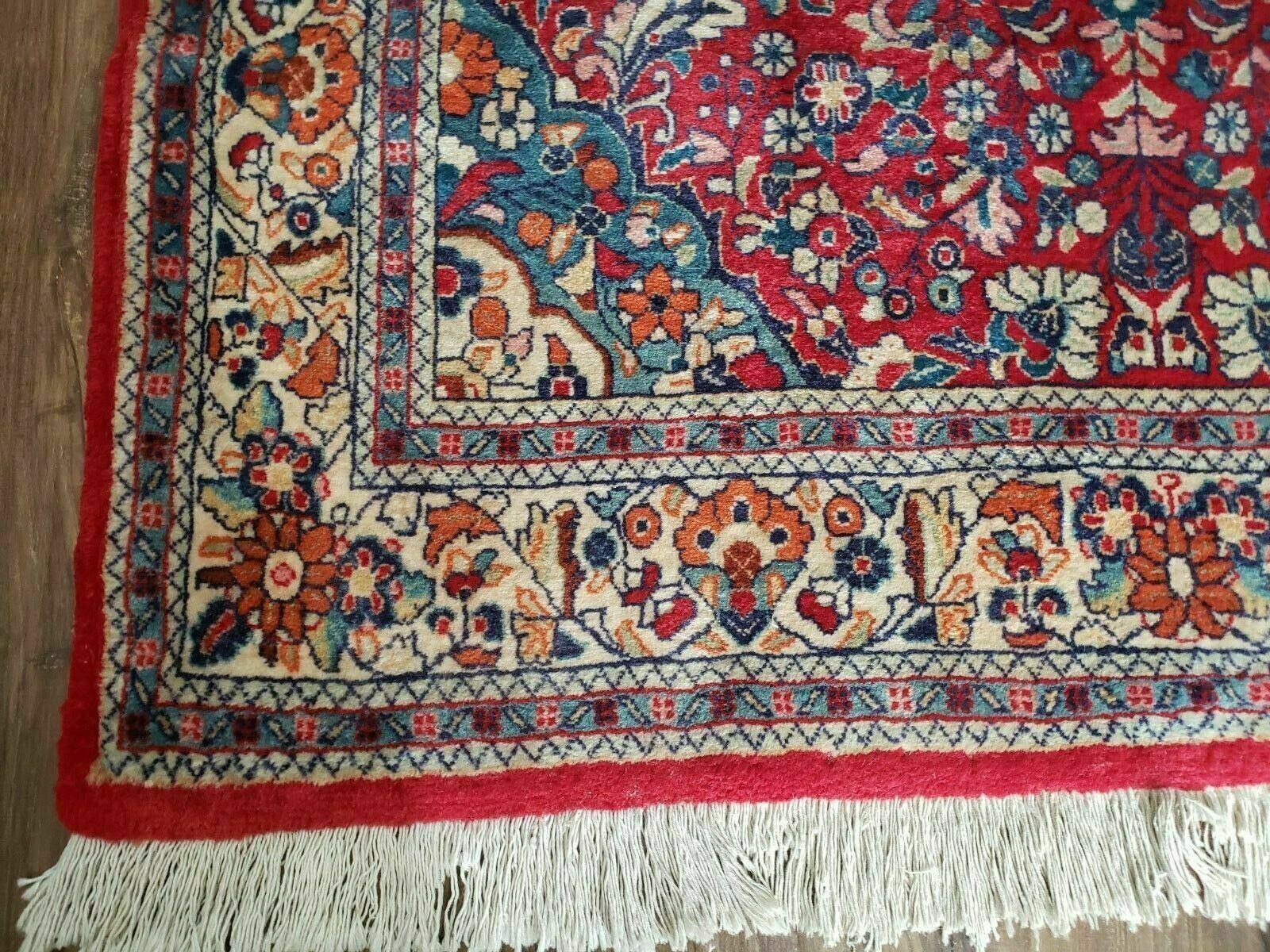 3' 6" X 5' 5" Handmade Knotted India Floral Wool Rug Hand Knotted Carpet Red - Jewel Rugs