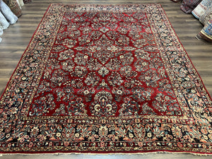 Wonderful Red Persian Sarouk Rug 9x12, 1920s Antique Persian Carpet, Floral Allover Hand Knotted Wool Oriental Rug, Room Sized Rug, Living Room Rug - Jewel Rugs