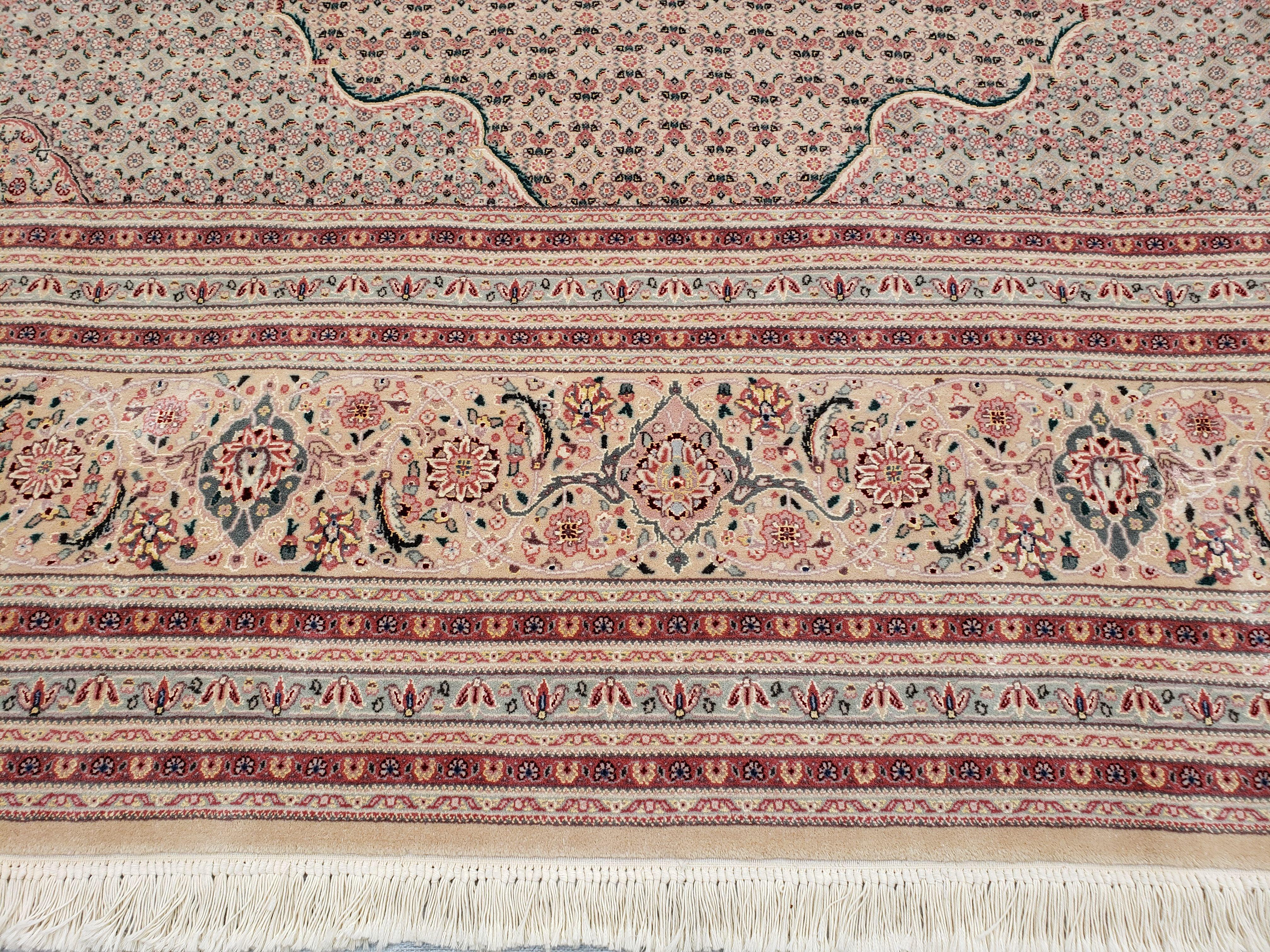 Stunning Oversized Sino Persian Oriental Rug 12x15, Hand Knotted Wool & Silk Palace Sized Carpet, Mahi Pattern, Very Fine, Peach Beige, Wow - Jewel Rugs