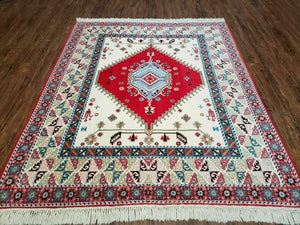 5' X 7' Vintage Handmade Moroccan Rug Wool Carpet Nice Vegetable Dyed Colors Red & Beige Bohemian Boho Home Décor - Jewel Rugs