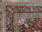 Persian Kashan Rug 9x12, Red Navy Blue, Allover Floral Medallion & Corner Design, Handmade Wool Oriental Carpet, Semi Antique Traditional Carpet - Jewel Rugs