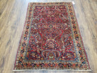 Antique Persian Sarouk Rug, Red, Allover Floral Pattern, Hand-Knotted, Wool, 3'4" x 4'10" - Jewel Rugs